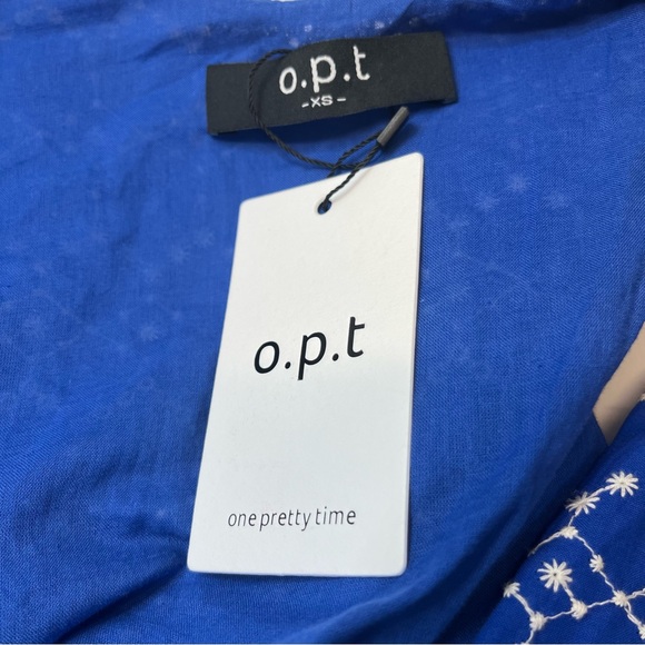 NWT O.P.T Jardin Dress Eyelet Blue V-neck Cotton Midi Women Dress, size XS - Picture 11 of 16